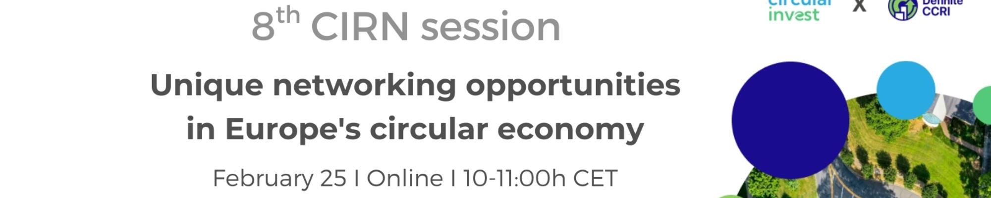 CIRN Networking event for Europe's Circular Innovators and Investors. Starting at 09:30!